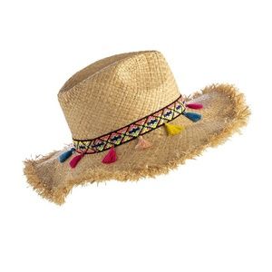 Fifi Beach Hat • Natural with Colorful Pom Poms